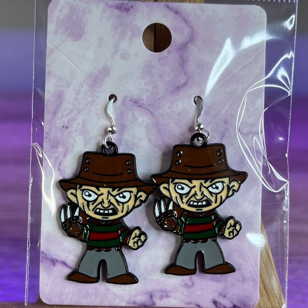 Freddy Krueger Spooky Character Halloween Handmade Earrings Nightmare on Elm